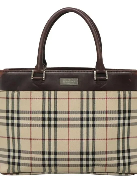 BURBERRY Nova Check Hand Bag Nylon Beige Silver Auth 120399 - Picture 2 of 16